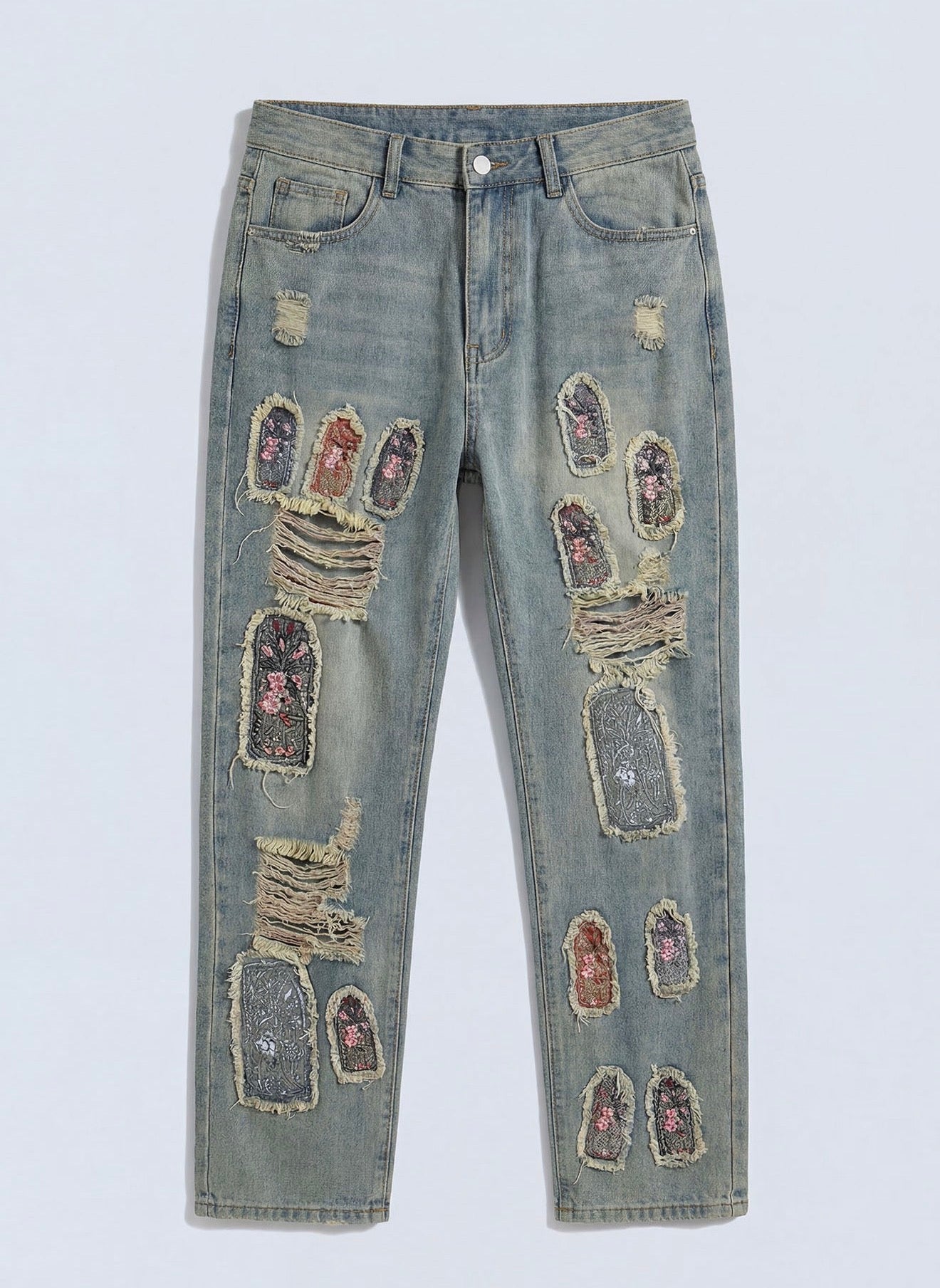 Jean distressed parches windows