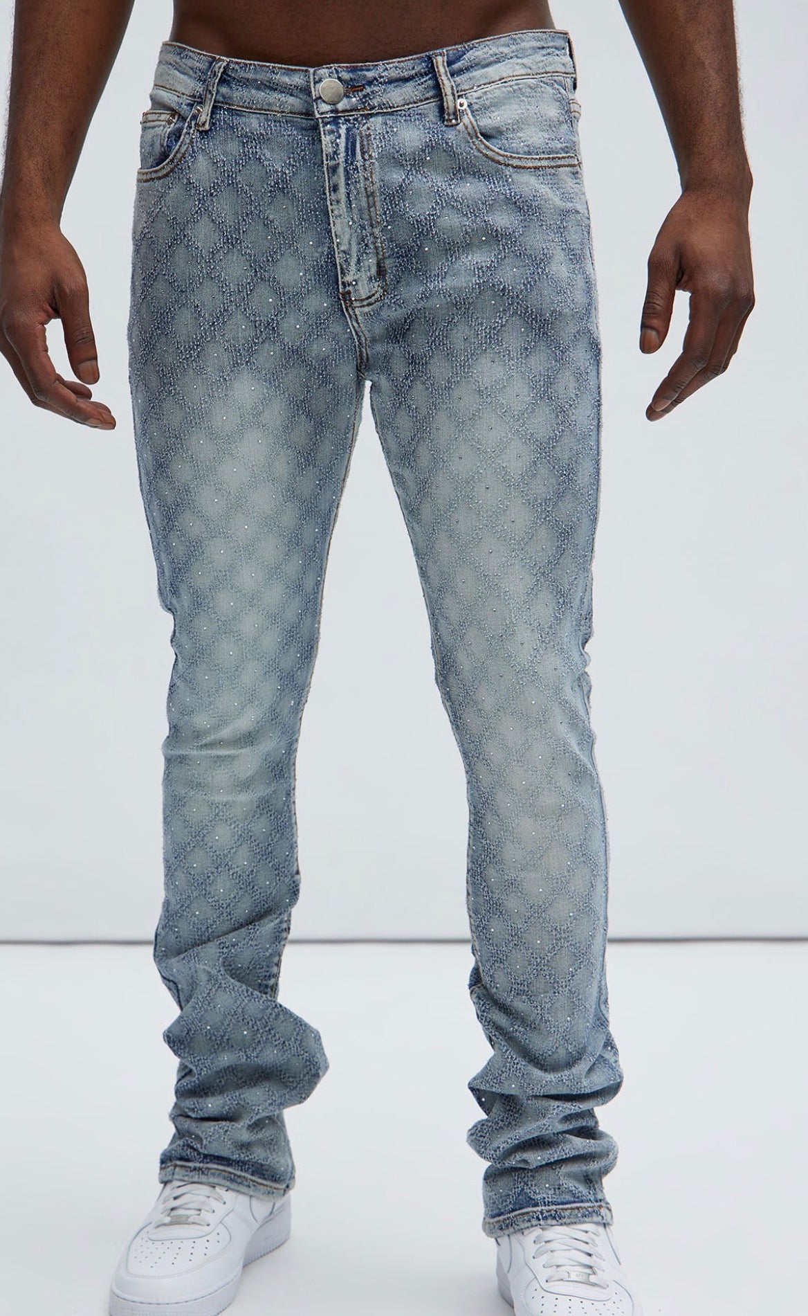 Flare jeans jeweled stacked